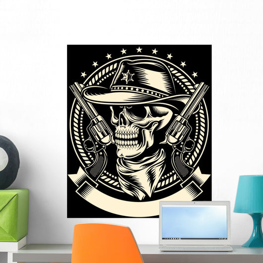 Cowboy Skull with Handguns Wall Decal