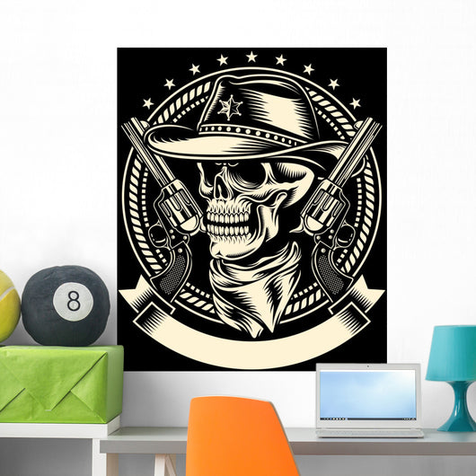 Cowboy Skull with Handguns Wall Decal