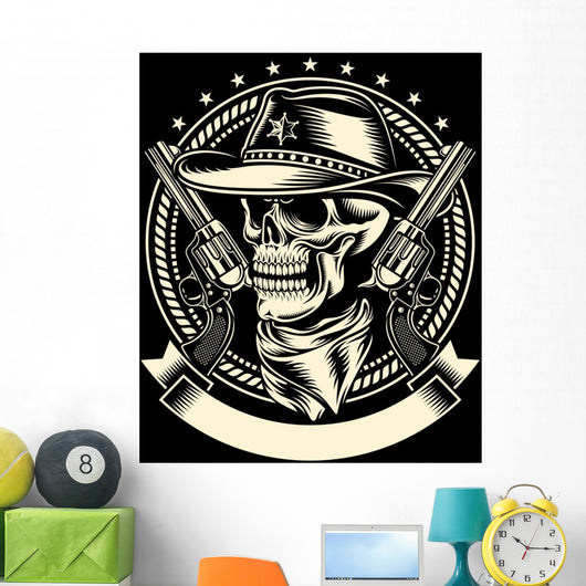 Cowboy Skull with Handguns Wall Decal
