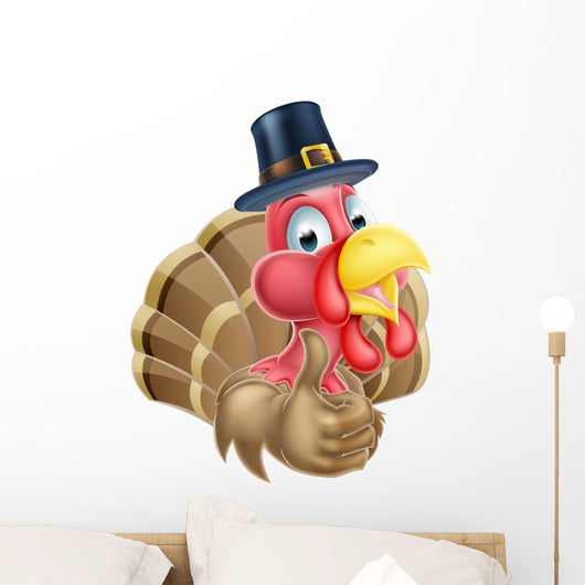 Cartoon Turkey Pilgrim Hat Wall Decal