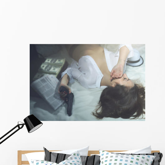 Girl Hotel Room with Wall Decal