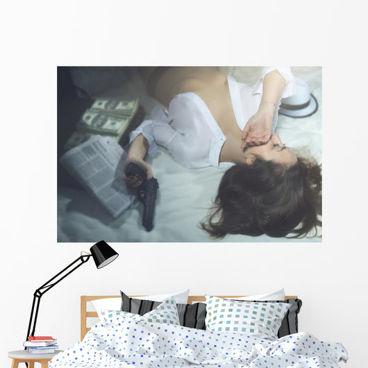 Girl Hotel Room with Wall Decal