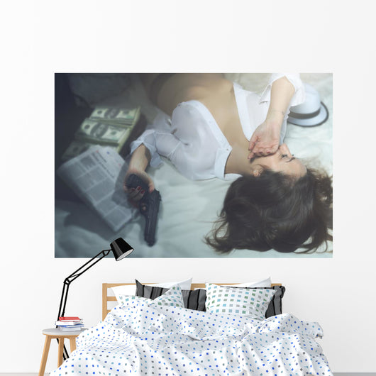 Girl Hotel Room with Wall Decal