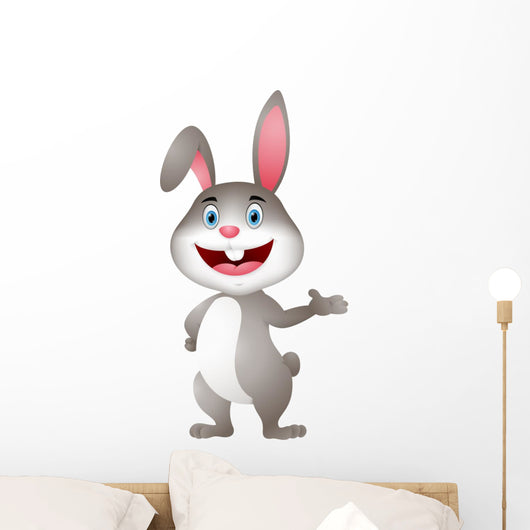 Cute Rabbit Cartoon Presenting Wall Decal