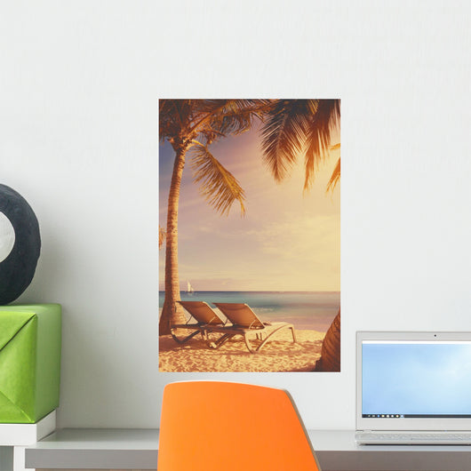 Tropical Beach Deckchairs Wall Decal