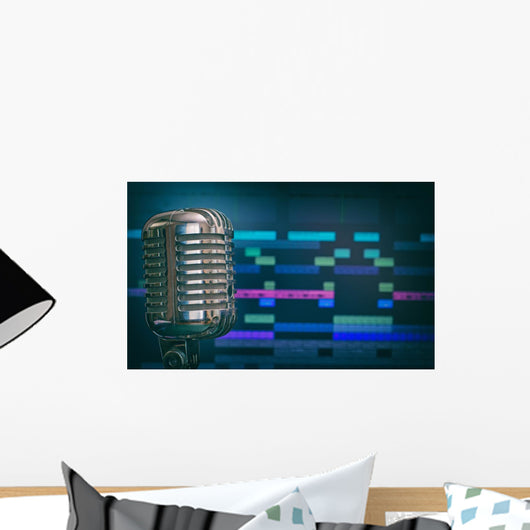 Retro Microphone over Recording Wall Decal
