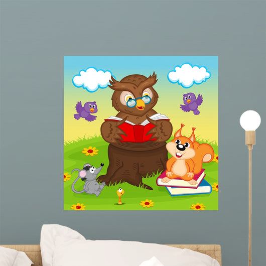 Owl Reading Book for Wall Decal