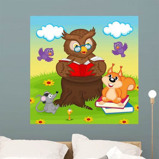Owl Reading Book for Wall Decal