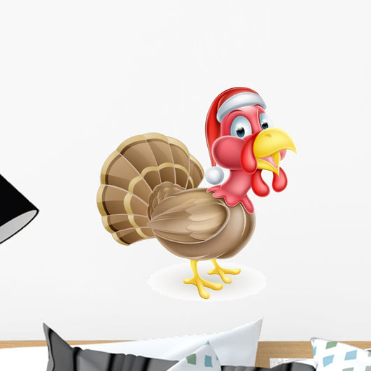 Cartoon Christmas Turkey Santa Wall Decal