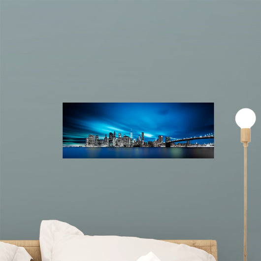 New York Skyline Night Wall Decal Panoramic Wall Decal