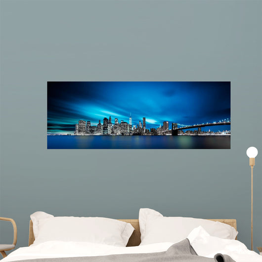 New York Skyline Night Wall Decal Panoramic Wall Decal