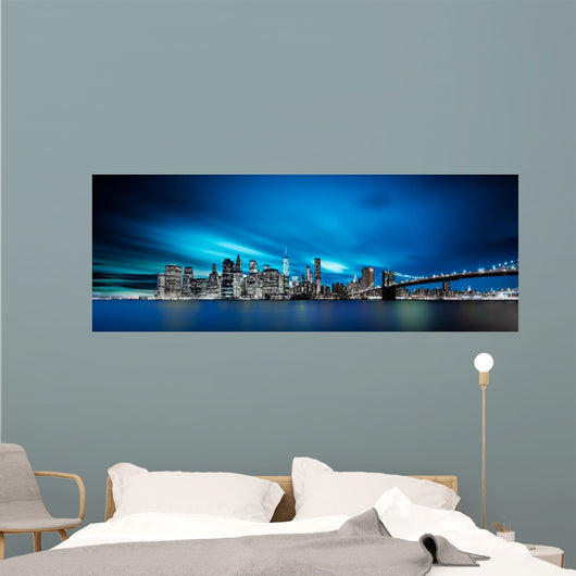 New York Skyline Night Wall Decal Panoramic Wall Decal