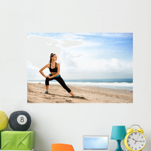 Sportswoman Doing Exercises Beach Wall Decal