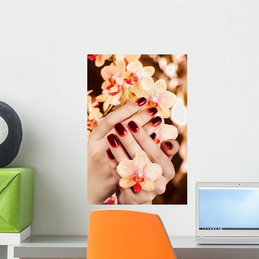 Women's Manicure with Maroon-red Wall Decal