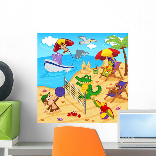Animals Resting Beach Vector Wall Decal