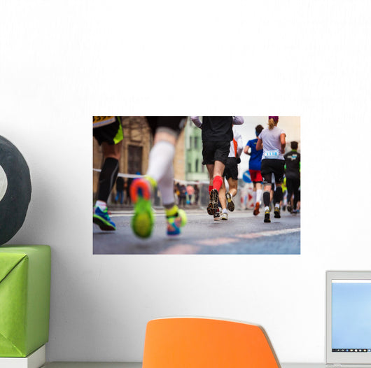 Unrecognizable Young Runners City Wall Decal Design 2