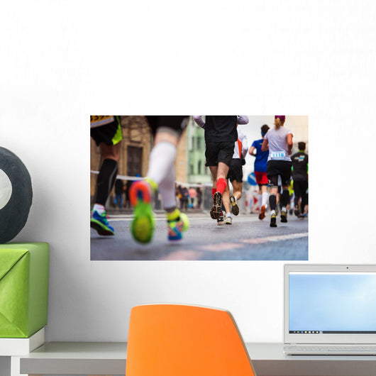 Unrecognizable Young Runners City Wall Decal Design 2