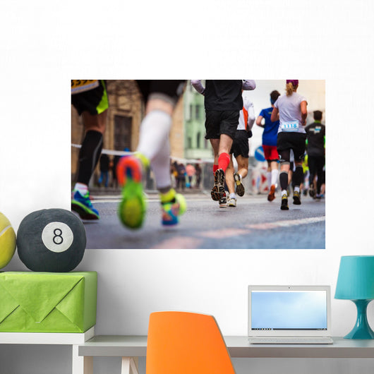Unrecognizable Young Runners City Wall Decal Design 2