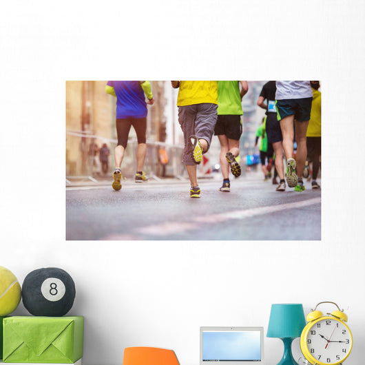 Unrecognizable Young Runners City Wall Decal Design 1