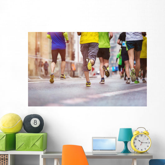 Unrecognizable Young Runners City Wall Decal Design 1
