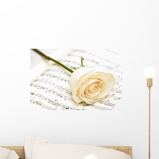 White Rose Musical Notes Wall Decal