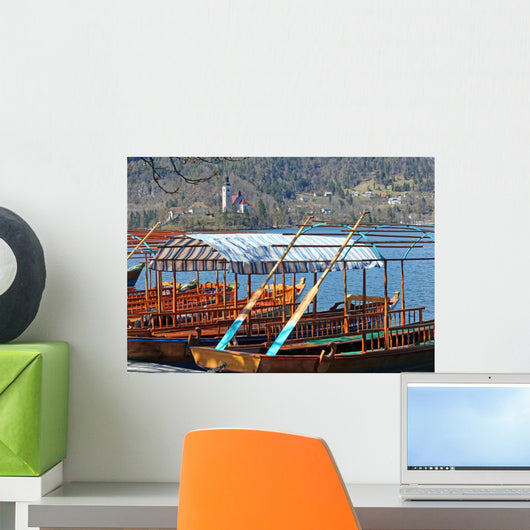 Rowboats Moored Shore Lake Wall Decal