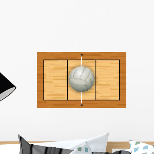 White Volleyball Hardwood Court Wall Decal