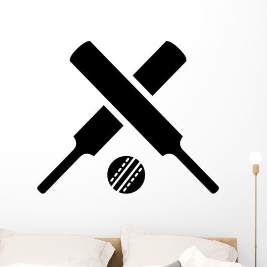Crossed Cricket Bats with Wall Decal