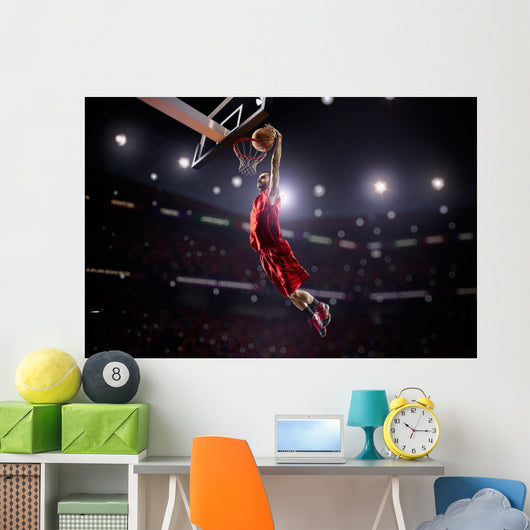 Red Basketball Player Action Wall Decal Design 2