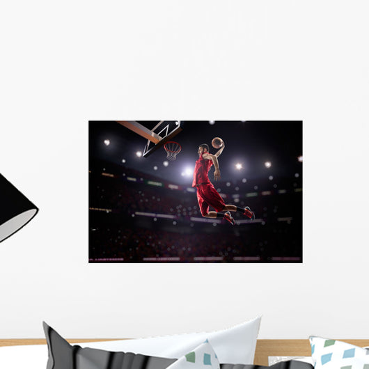 Red Basketball Player Action Wall Decal Design 1