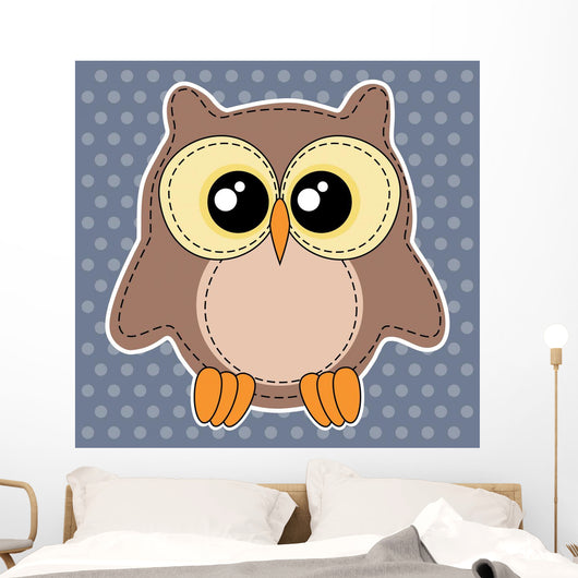 Cute Owl Label Dotted Wall Decal