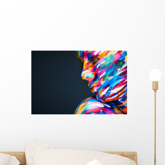 Portrait of the bright beautiful girl with art colorful make-up Wall Mural
