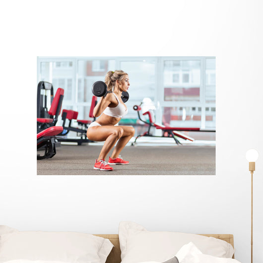 Sportive Woman Doing Squatting Wall Decal