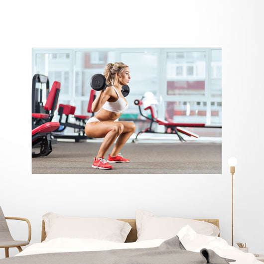 Sportive Woman Doing Squatting Wall Decal