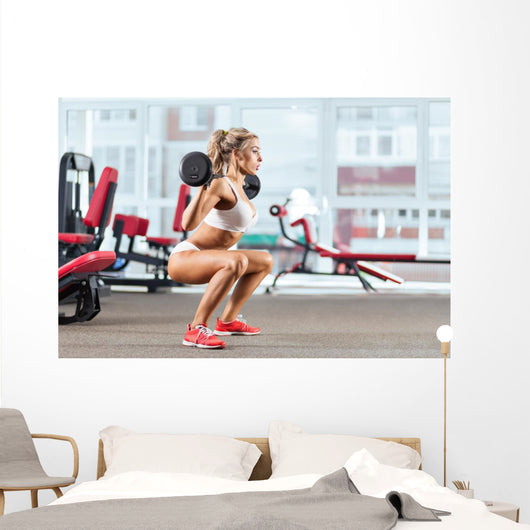 Sportive Woman Doing Squatting Wall Decal