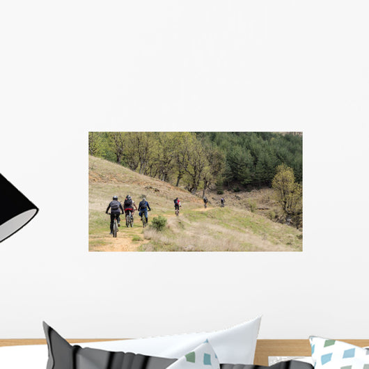 Group Mountain Bikers Forest Wall Decal