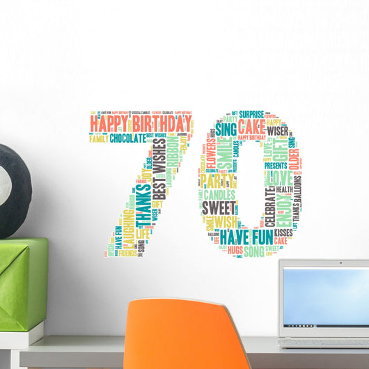 70th Birthday Word Cloud Wall Decal