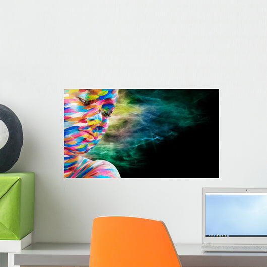 Portrait of the bright beautiful girl with art colorful make-up Wall Mural