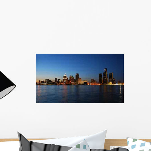 City Skyline Night Detroit Wall Decal