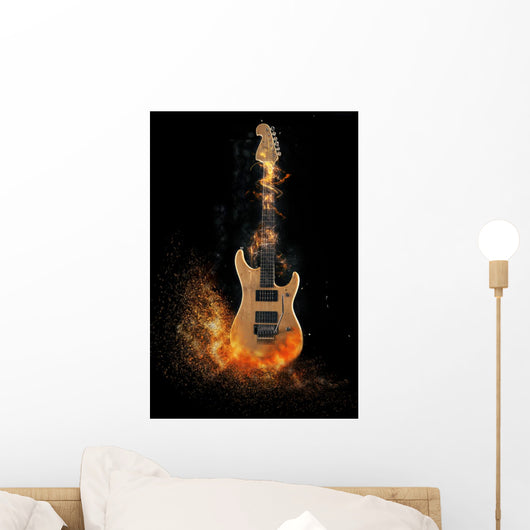 Electric Guitar Fire Black Wall Decal