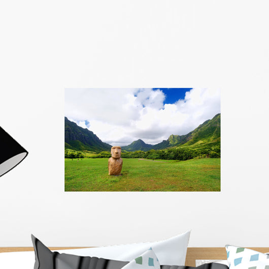 Easter island head on Kualoa Ranch, Oahu Wall Mural