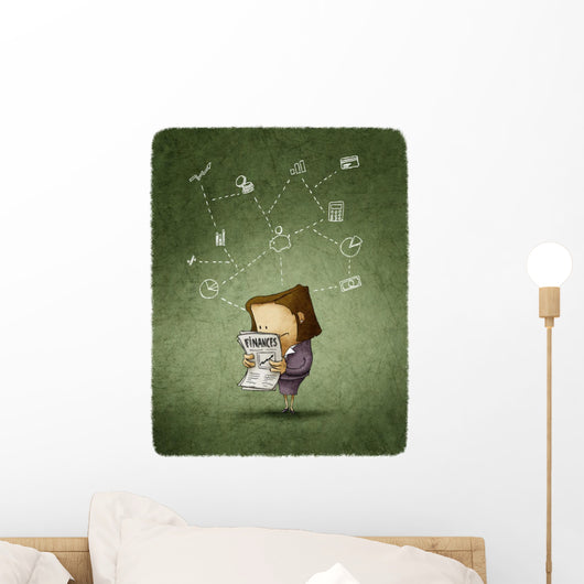 Woman Reading Financial Newspaper Wall Decal