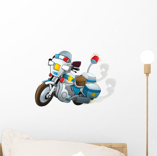 Cartoon Police Motorcycle Illustration Wall Decal