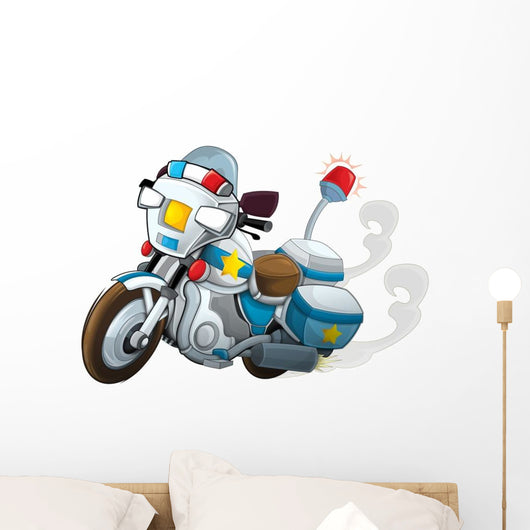 Cartoon Police Motorcycle Illustration Wall Decal
