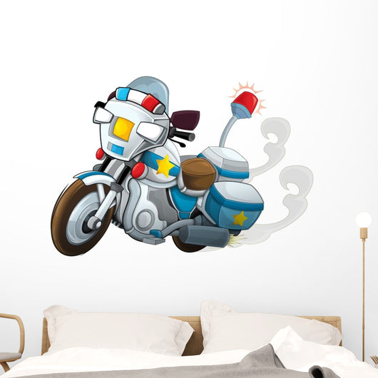 Cartoon Police Motorcycle Illustration Wall Decal