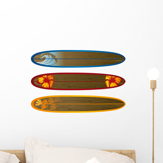 Wave Hibiscus Palms Longboard Wall Stickers Wall Decal