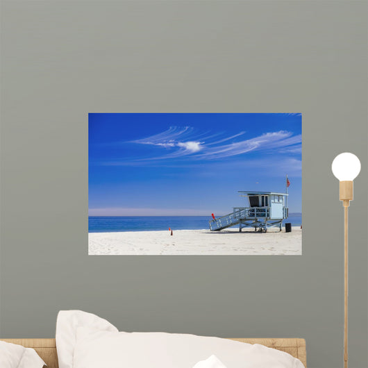 Lifeguard station with american flag on Hermosa beach, instagram Wall Mural