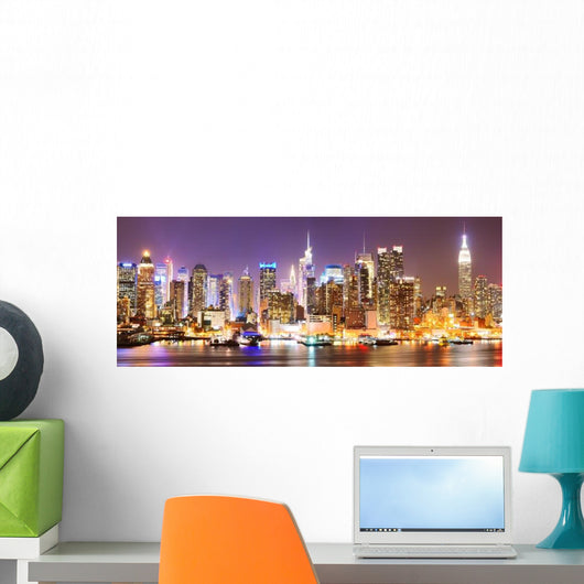 Manhattan Skyline Night Wall Decal