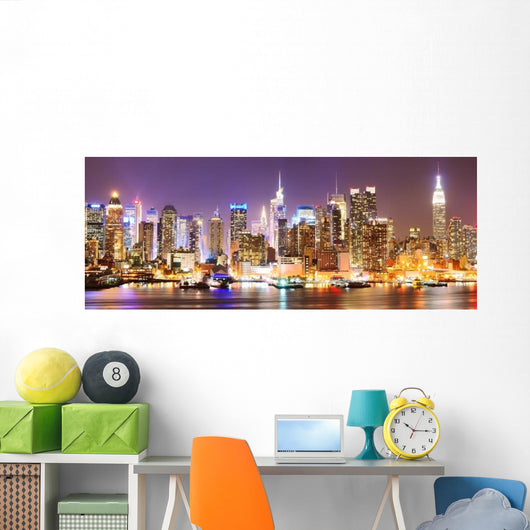 Manhattan Skyline Night Wall Decal