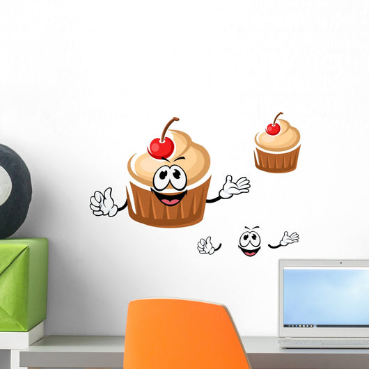 Funny Cherry Cupcake Character Wall Decal Sticker Set